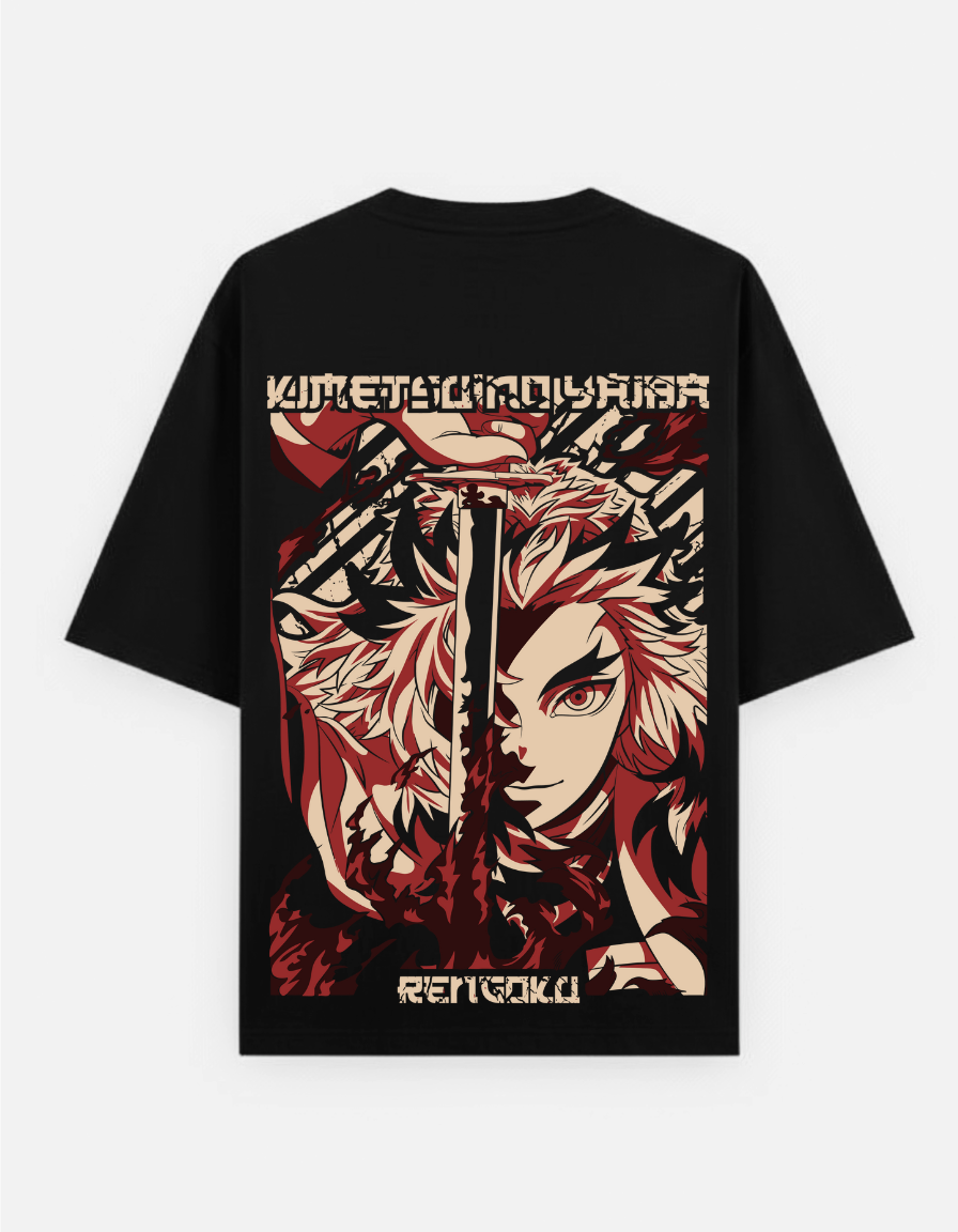 Demon Slayer "Rengoku Flame Split" Oversized T-Shirt | Kyojuro Abstract Tee