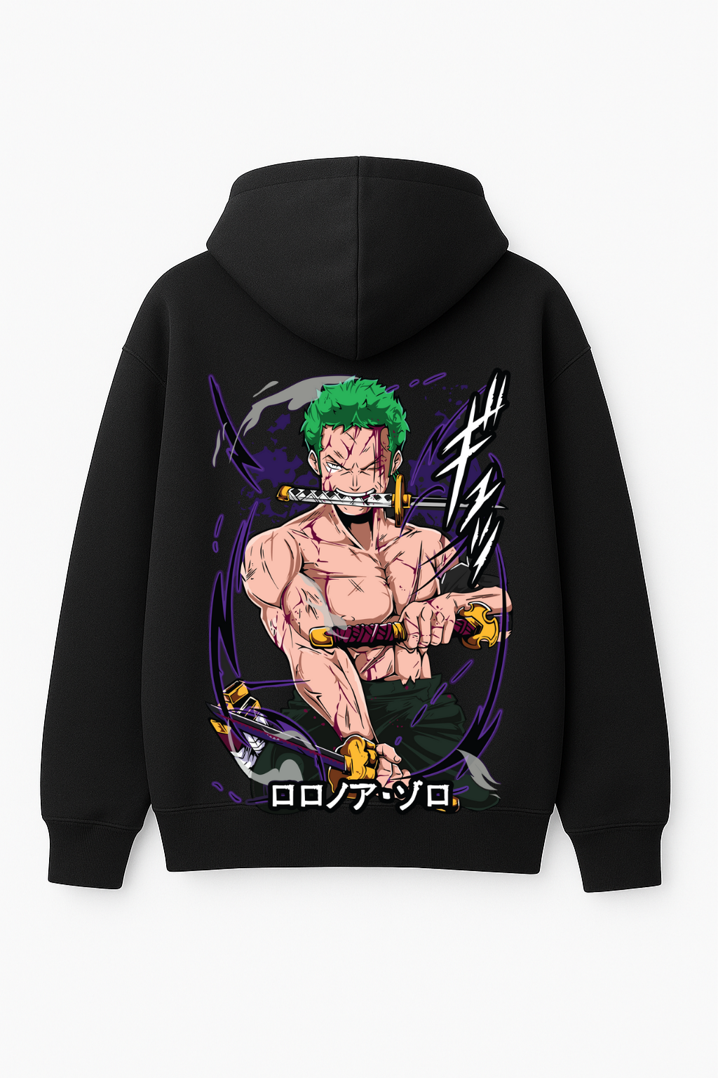 One Piece Zoro "Battle Scars" Oversized Hoodie | Purple Haki Fleece Sweater