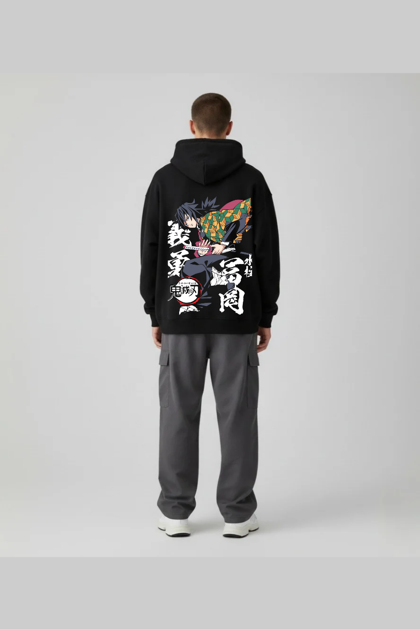 Demon Slayer Giyu Tomioka Water Hashira Oversized Hoodie | Kanji Graphic Fleece