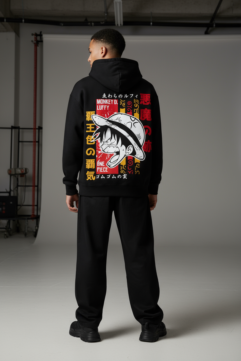 One Piece Luffy Iconic Elements Oversized Hoodie | Haki Devil Fruit Fleece