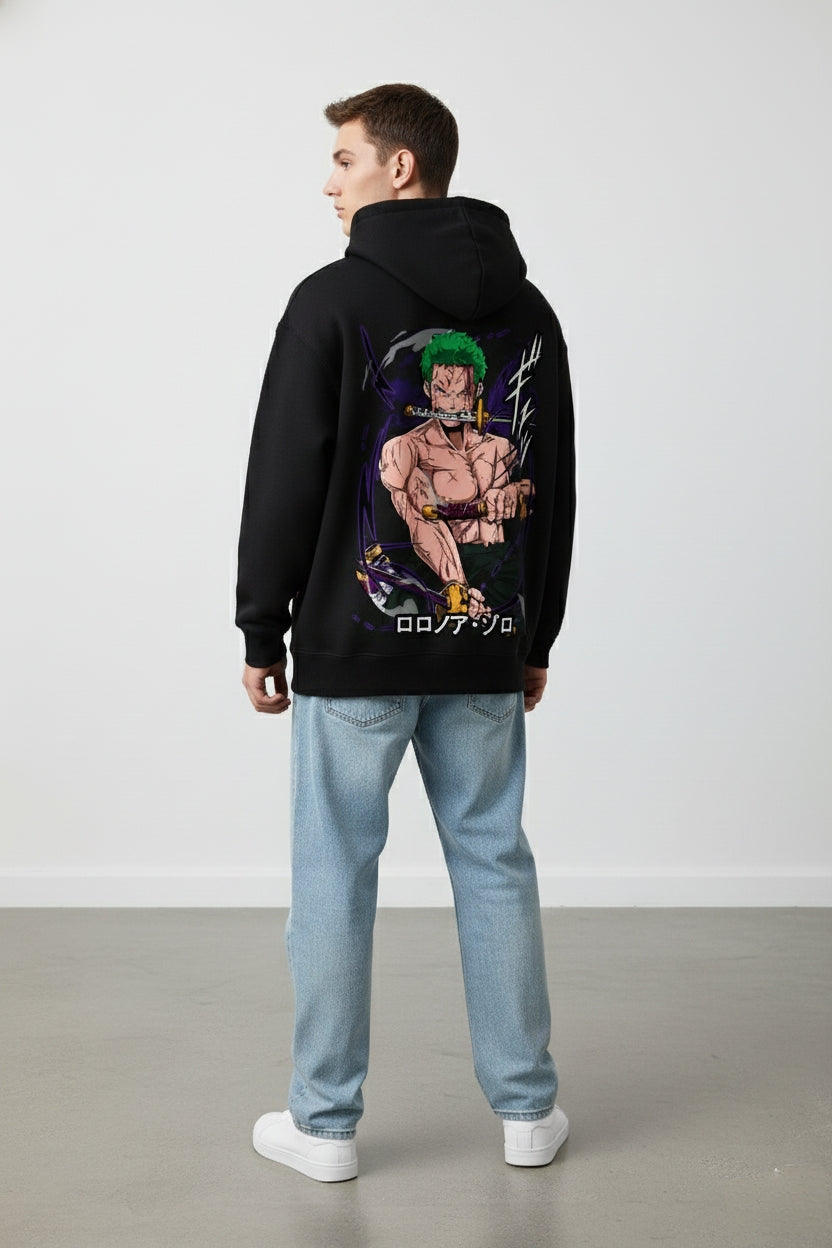 One Piece Zoro "Battle Scars" Oversized Hoodie | Purple Haki Fleece Sweater