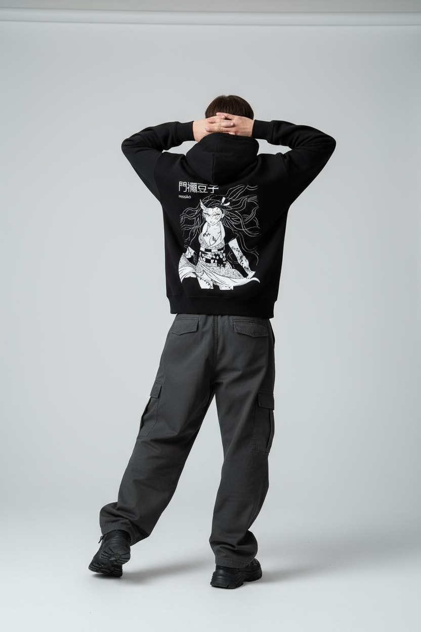 Demon Slayer Nezuko Final Demon Form Oversized Hoodie | Monochrome Fleece