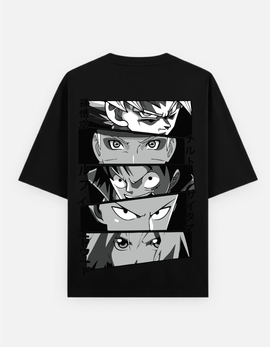 Anime "Protagonist Panel" Oversized T-Shirt | Goku, Luffy, Naruto, Ichigo, Eren Tee