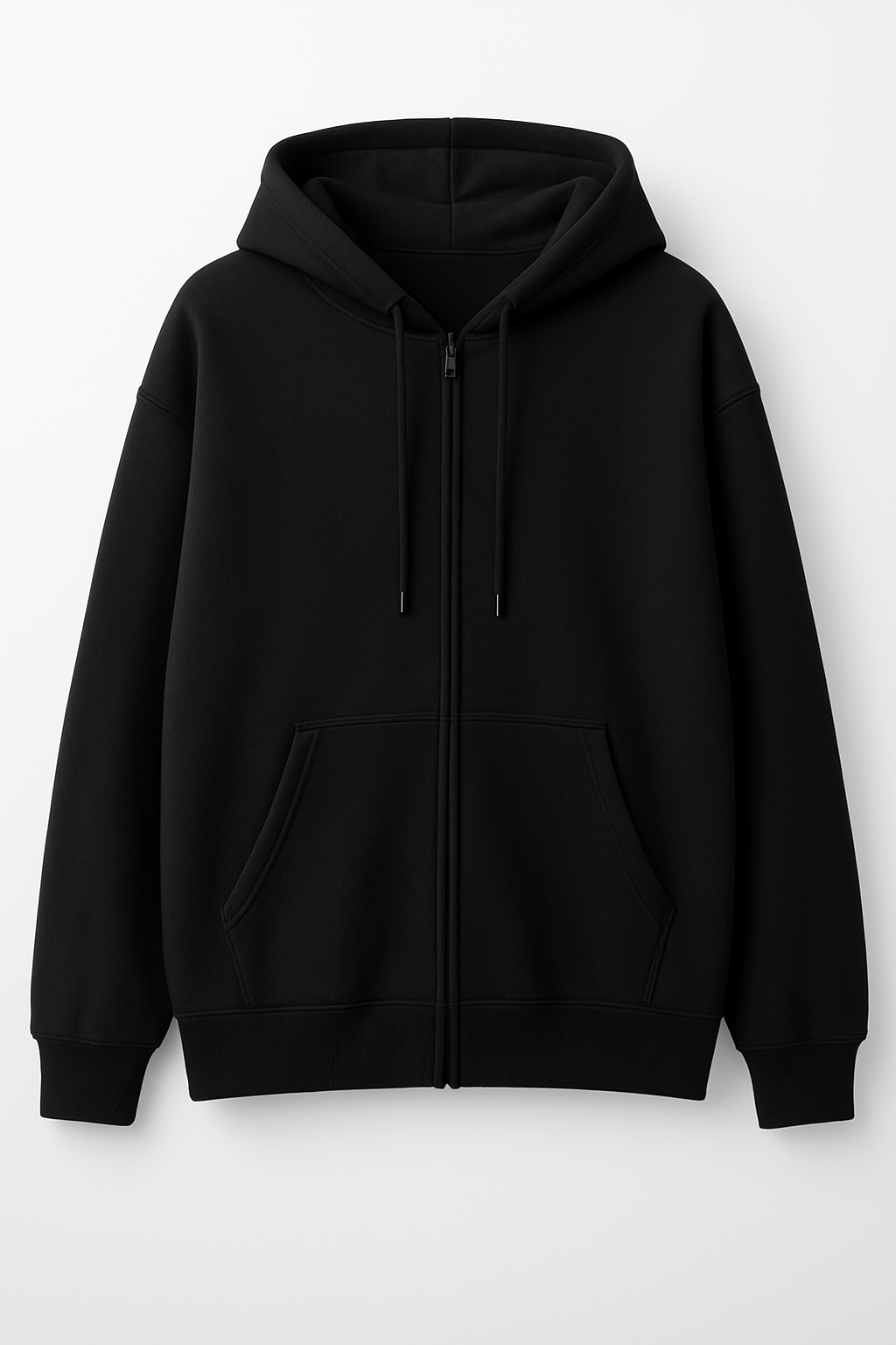 Premium 320 GSM Black Zipped Hoodie - Heavyweight Cotton Zip-Up Sweatshirt