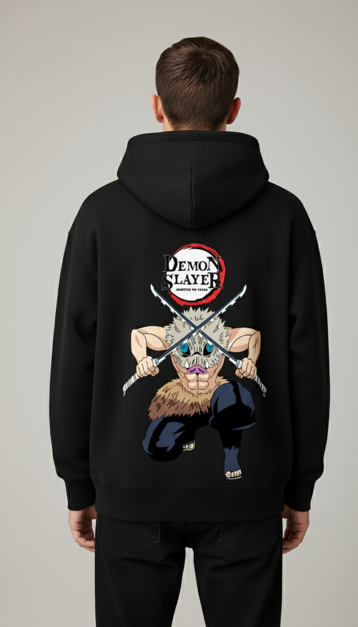 Demon Slayer Inosuke Dual Swords Oversized Hoodie | Boar Mask Ready Fleece