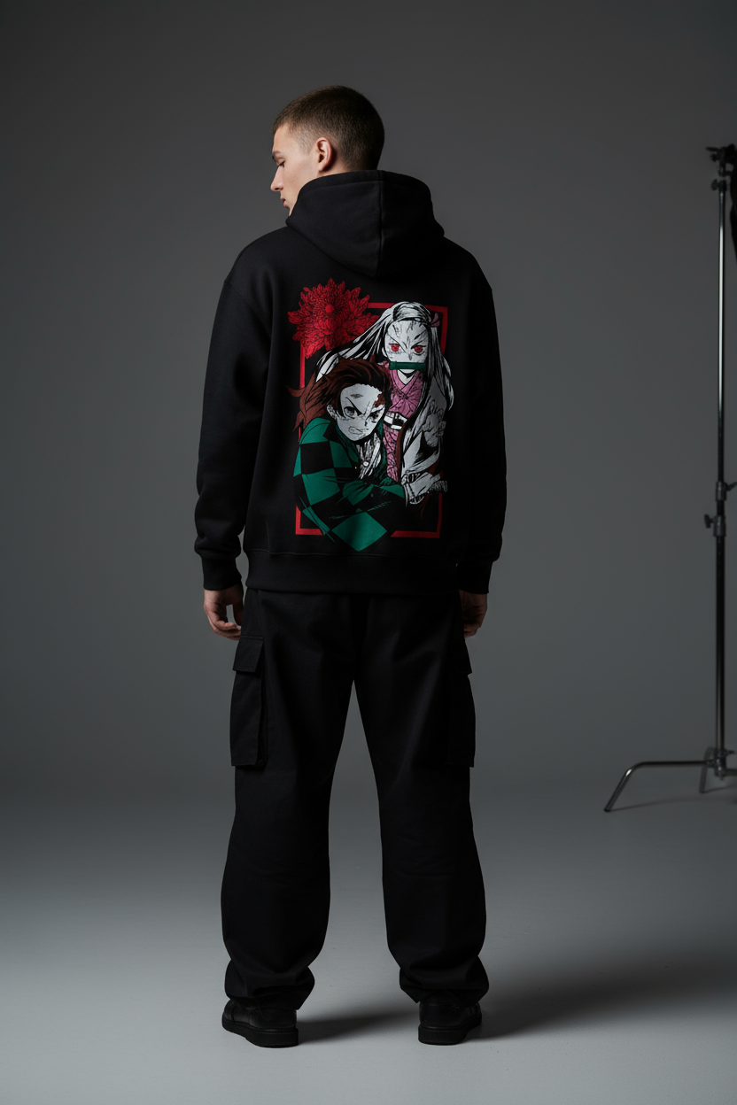 Demon Slayer Tanjiro & Nezuko Oversized Hoodie | Kamado Siblings Fleece