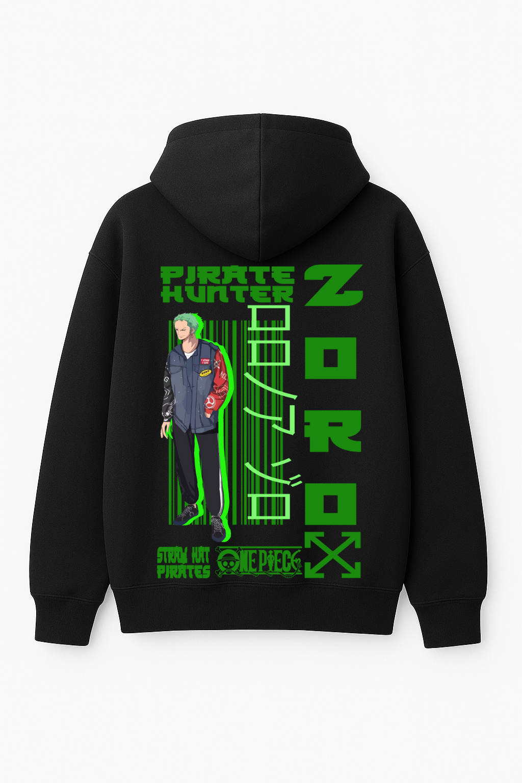 One Piece Zoro "Streetwear Pirate Hunter" Oversized Hoodie | Green Neon Fleece