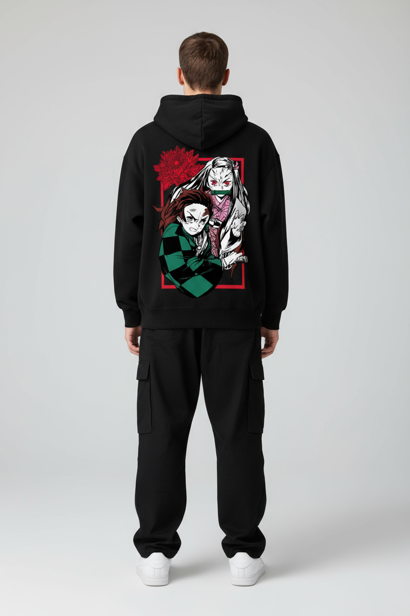 Demon Slayer Tanjiro & Nezuko Oversized Hoodie | Kamado Siblings Fleece