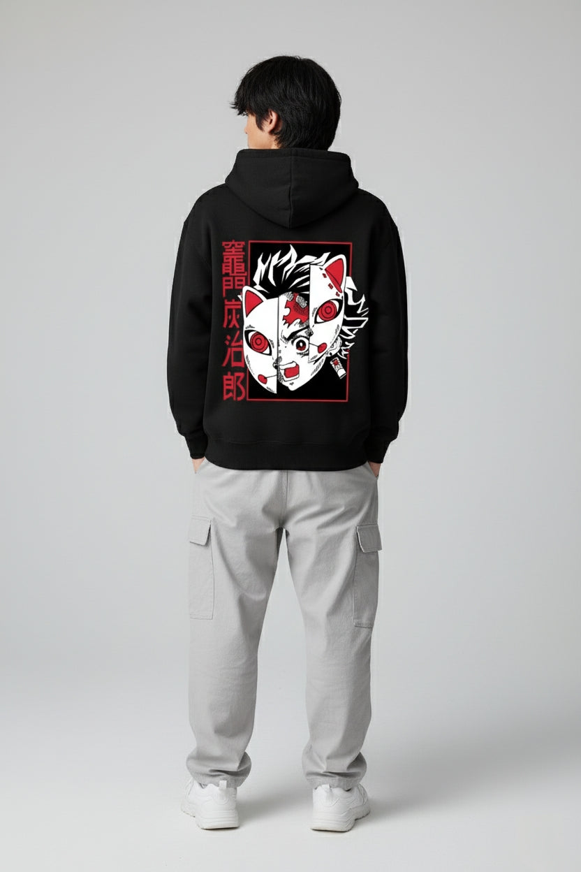 Demon Slayer Tanjiro Kamado "Fox Mask" Oversized Hoodie | Anime Fleece Sweater