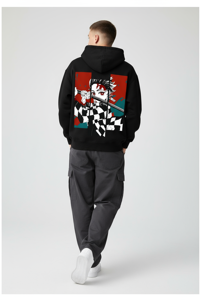 Demon Slayer Tanjiro Kamado "Fierce Resolve" Oversized Hoodie | Water Breathing Fleece