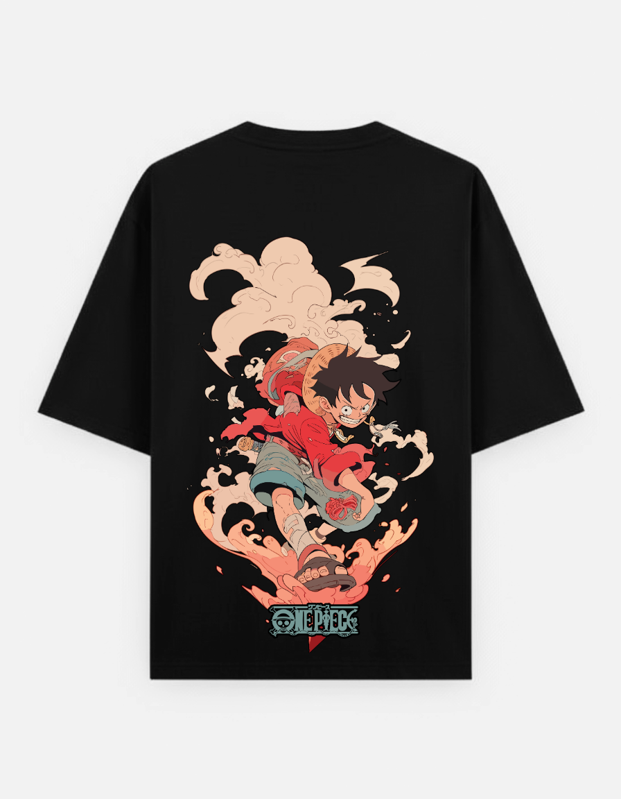One Piece “Luffy in Action” Oversized Black T-Shirt