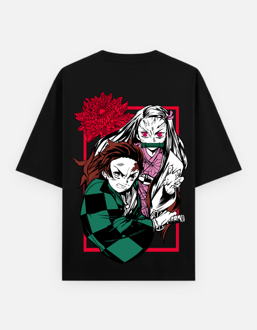 Demon Slayer Tanjiro & Nezuko Oversized T-Shirt - Kamado Siblings Graphic Tee
