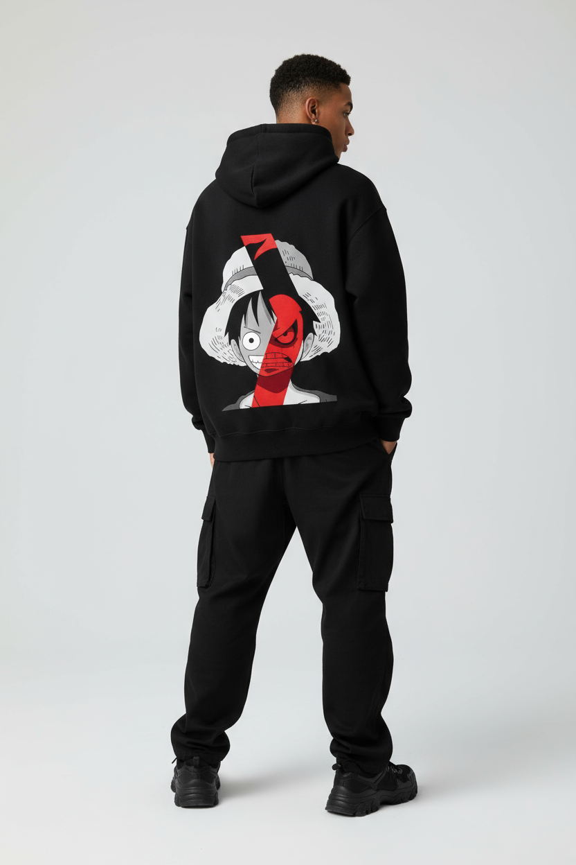 One Piece Luffy Duality Oversized Hoodie | Split Face Resolve Fleece