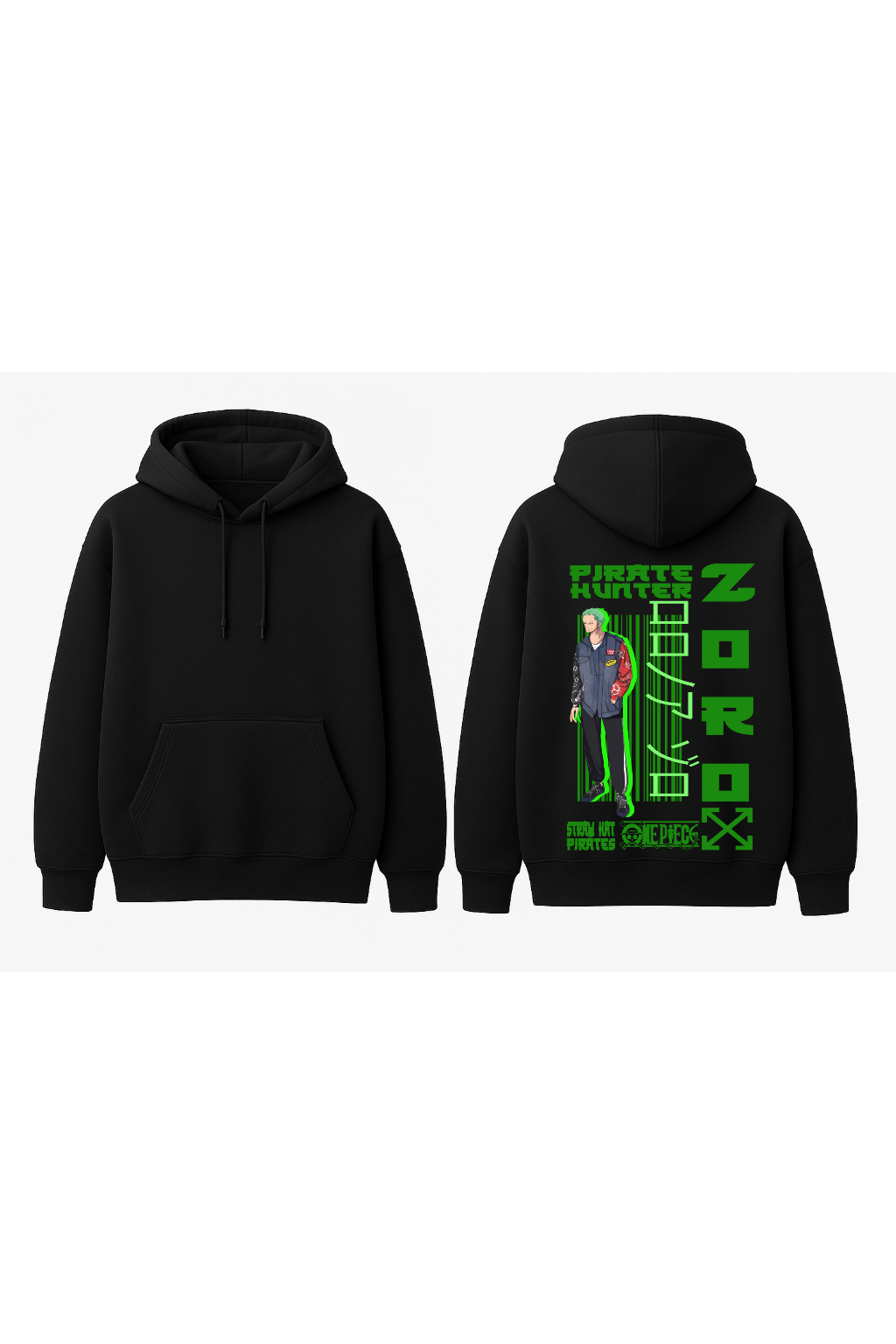 One Piece Zoro "Streetwear Pirate Hunter" Oversized Hoodie | Green Neon Fleece
