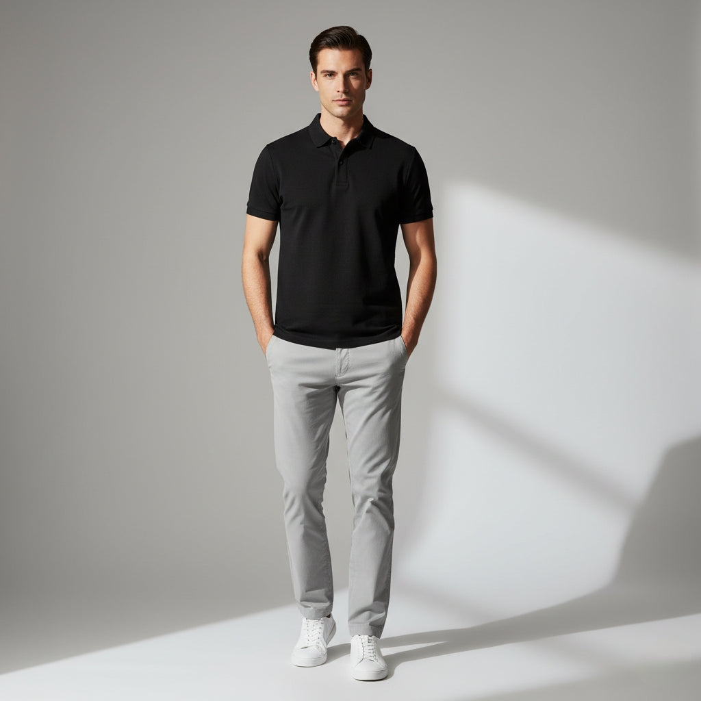 The Premium Structured Polo | 240 GSM Heavyweight Fabric | Black